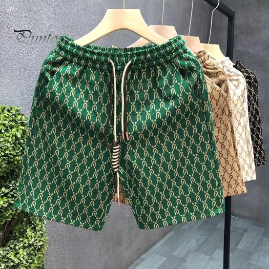 Men Summer Shorts Elastic Waist Adjustable Drawstrings Casual Shorts with Pockets Printing Wide Leg Beach Shorts Streetwear