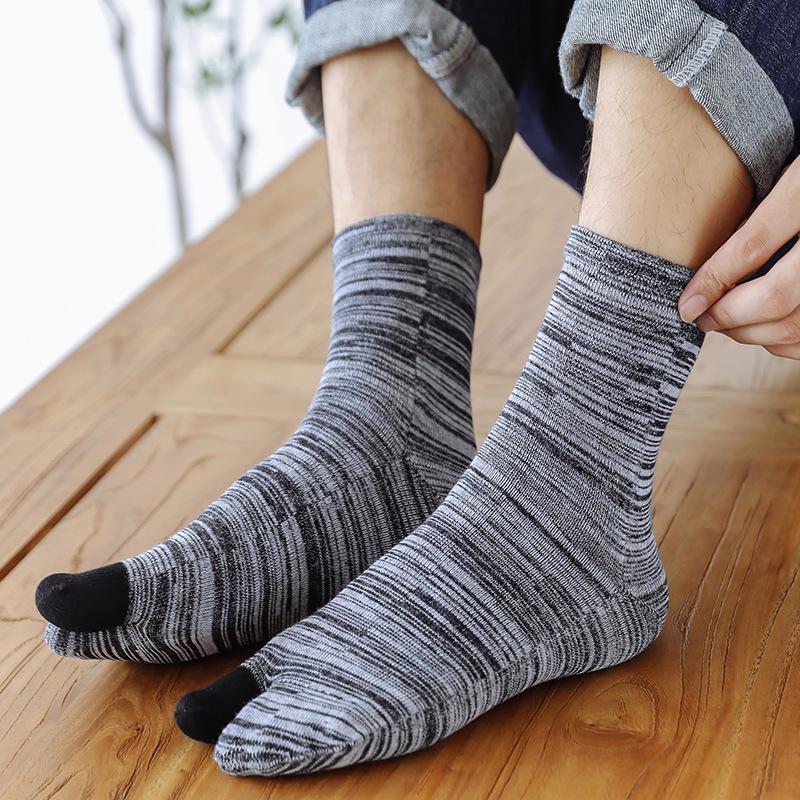 Two-Toe Cotton Socks: Striped, Sweat-Absorbent, Mid-Tube Style for All Seasons, Unisex Split-Toe Design