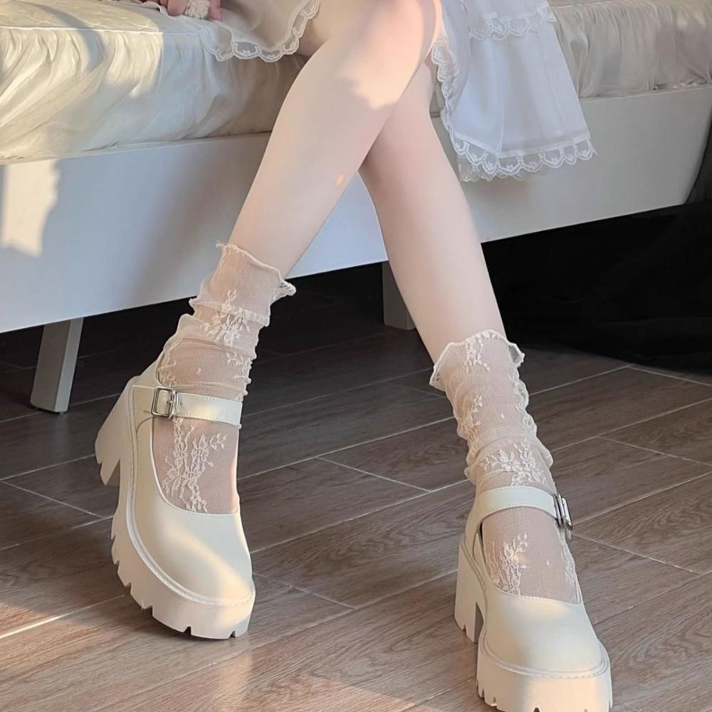 Transparent Mesh Flower Lace Socks Chic Floral Tulle Thin Pile Up Socks Breathable   Female