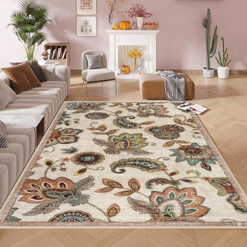 Classic European Washable Carpet - Stain Resistant Full Coverage Living Room Mat with Anti-Slip Absorbent Bedside Rug Design