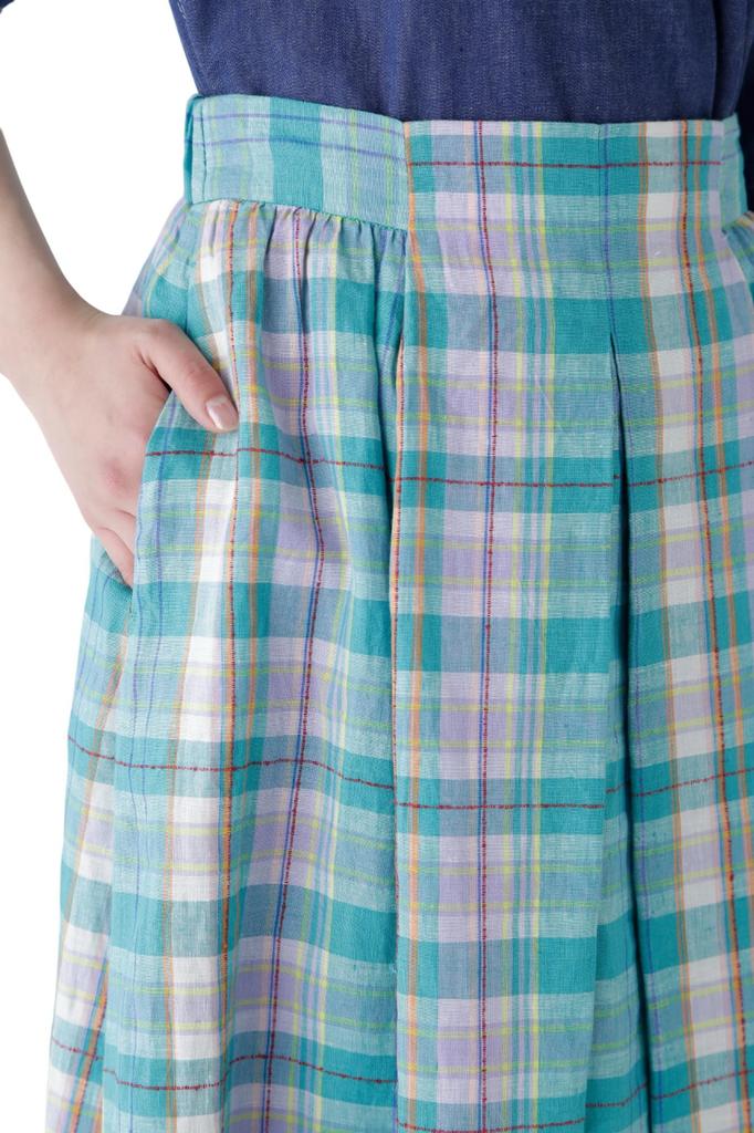 Human Woman Voluminous Tucked Skirt Check Check (Madras Pattern) / Women's / 077-5120402 143_Green