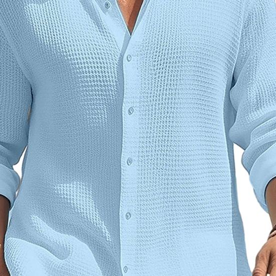 Camisa de otoño y primavera para hombre, camiseta de manga larga con una hilera de botones, Color sólido, cuello vuelto, holgada, suave y transpirable, Top de oficina diario para hombre