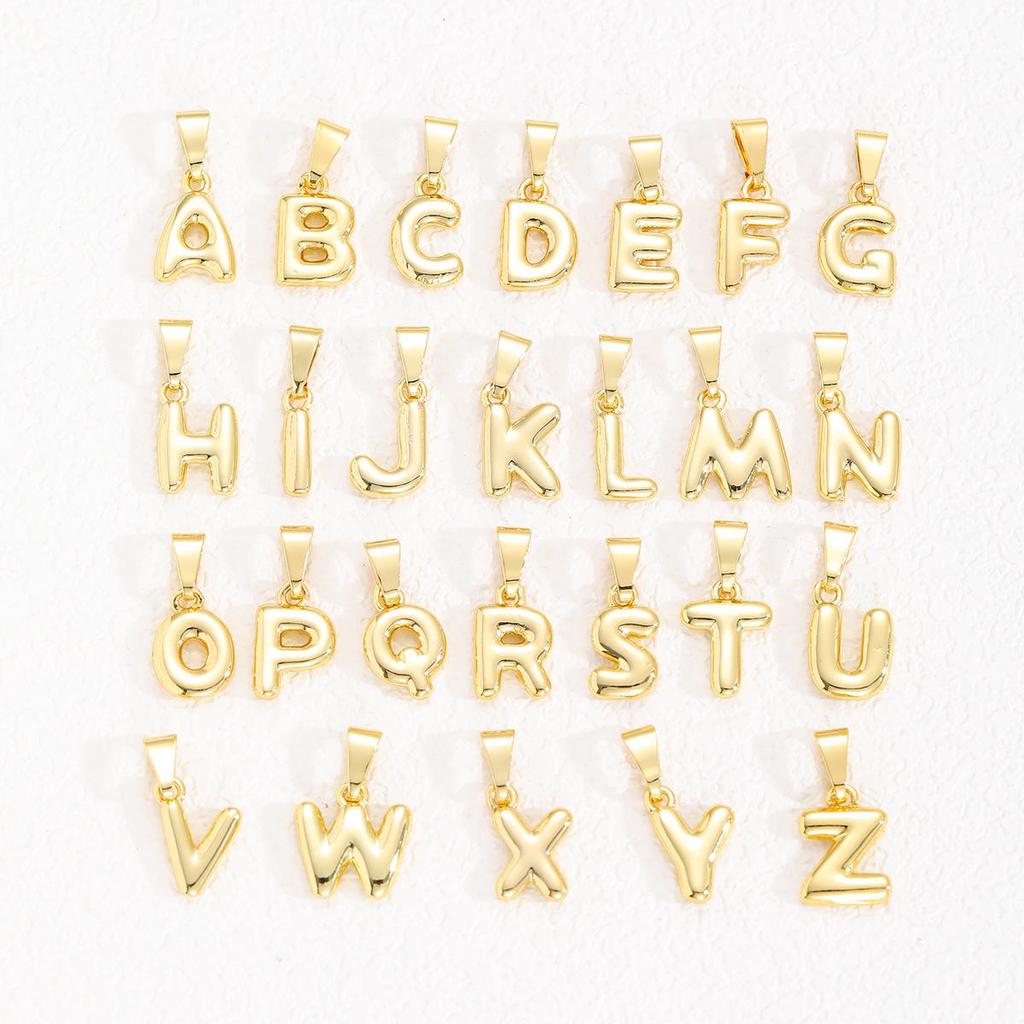 Pozłacany 18-karatowym złotem naszyjnik z mini zawieszką w kształcie litery bąbelkowej - Personalizowany 26 literami alfabetu angielskiego