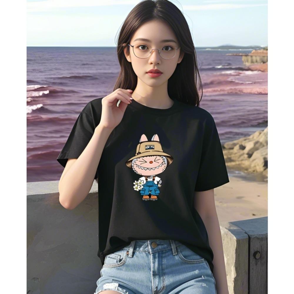 LABUBU 3D Printed Round Neck Short-sleeved Casual Loose Women's T-shirt