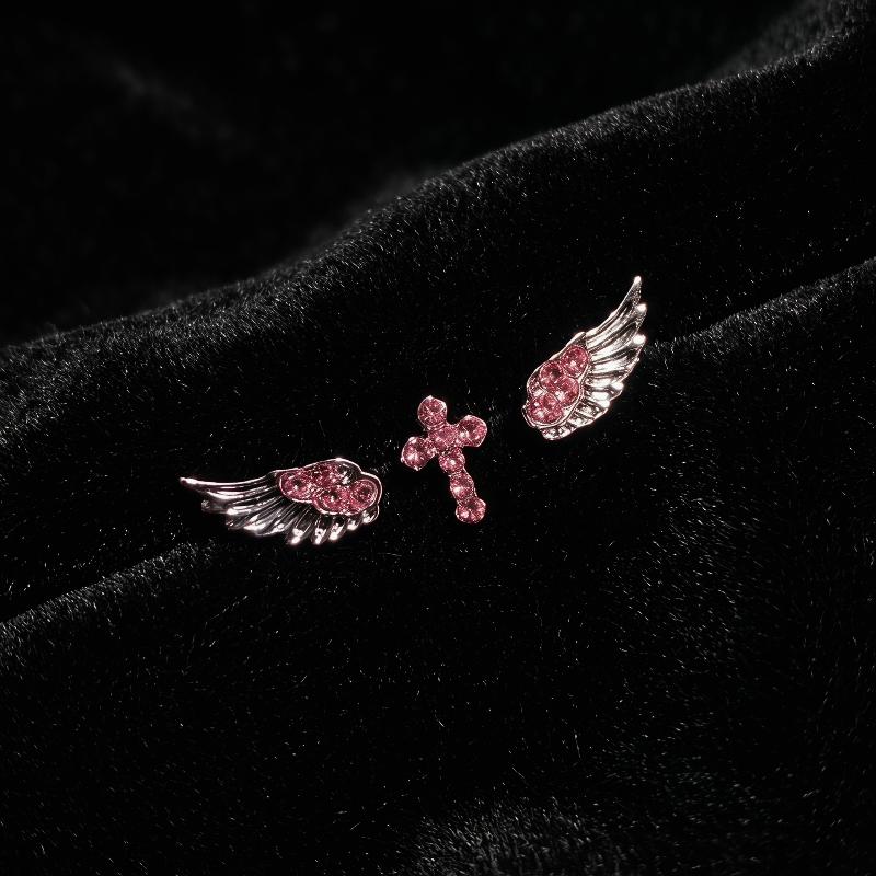 Set di 3/4 Paia di Orecchini Vintage Punk Rosa Zircone Ala Croce Stella Piercing all'Orecchio Gioielli Accessori Piercing alla Cartilagine dell'Orecchio