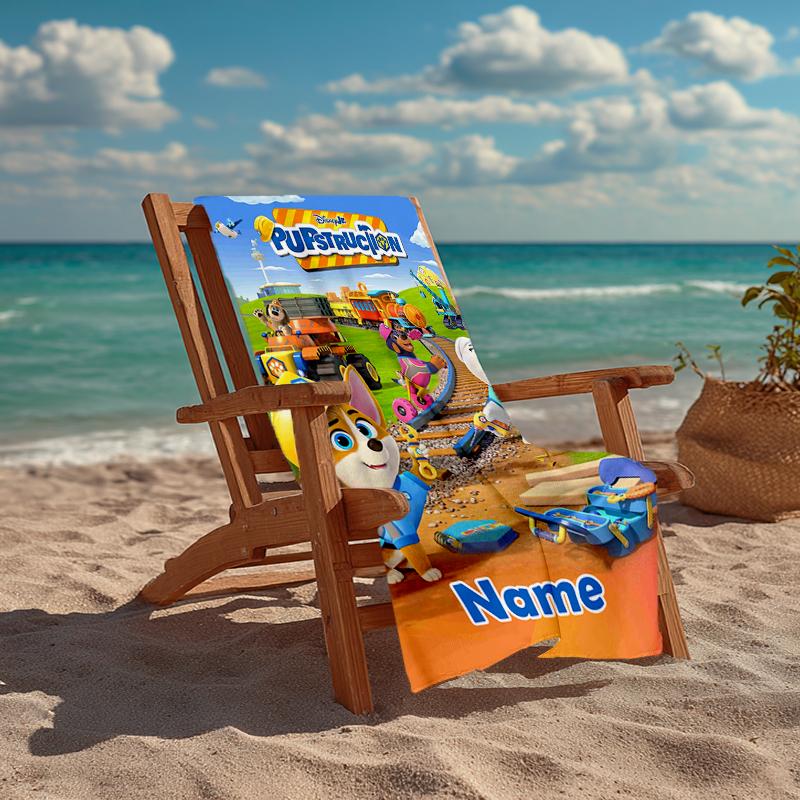 Custom Name Ultra-Soft Beach Towel with Pupstruction Theme,Ideal for Pool - Camping, Diving - Perfect Travel Essential, Vibrant Beach Towel.