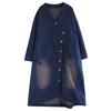Dimanaf 2024 Autumn Denim Jackets Long Coat Casual Long Sleeve Shirt Women Loose Blue Vintage Lady Vintage Tops Plus Size