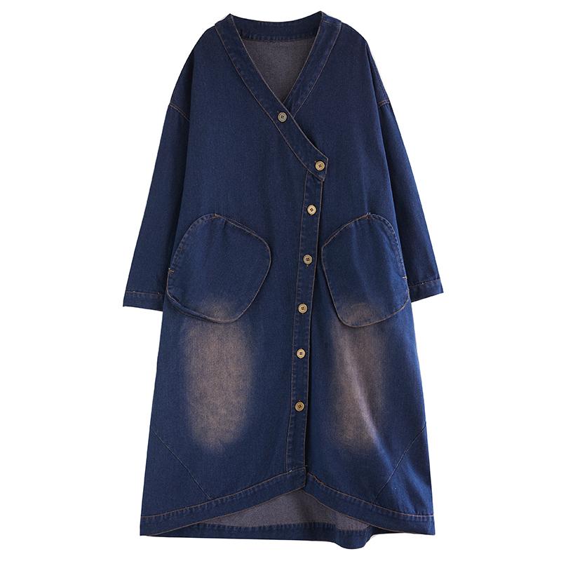 Dimanaf 2024 Autumn Denim Jackets Long Coat Casual Long Sleeve Shirt Women Loose Blue Vintage Lady Vintage Tops Plus Size