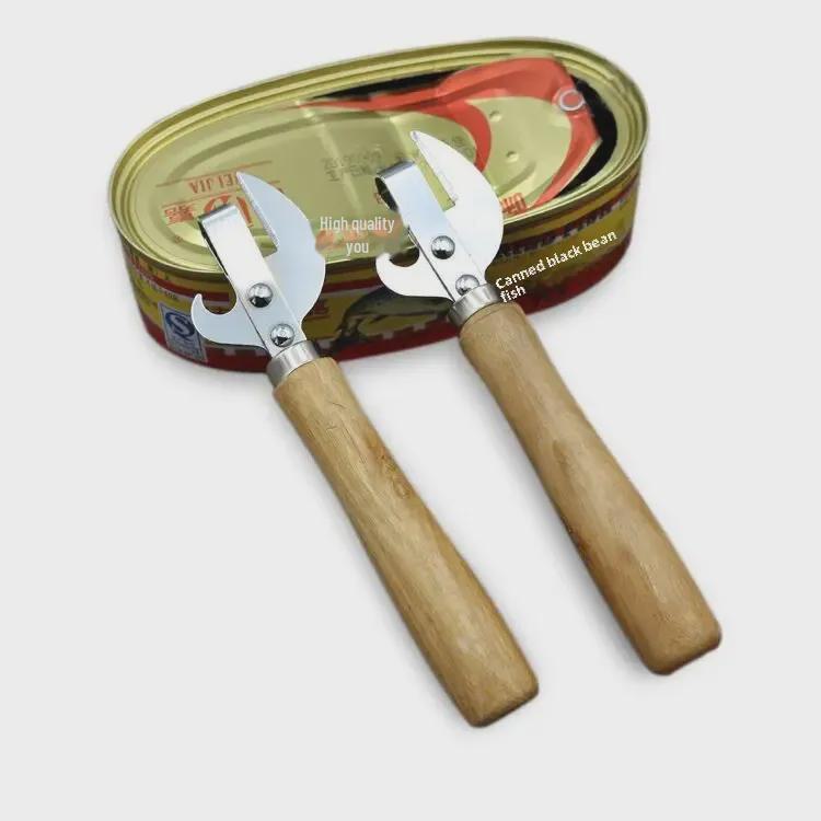 Wooden Handle Multi-Purpose Opener: Tin Can, Beer Bottle, & Red Wine Opener