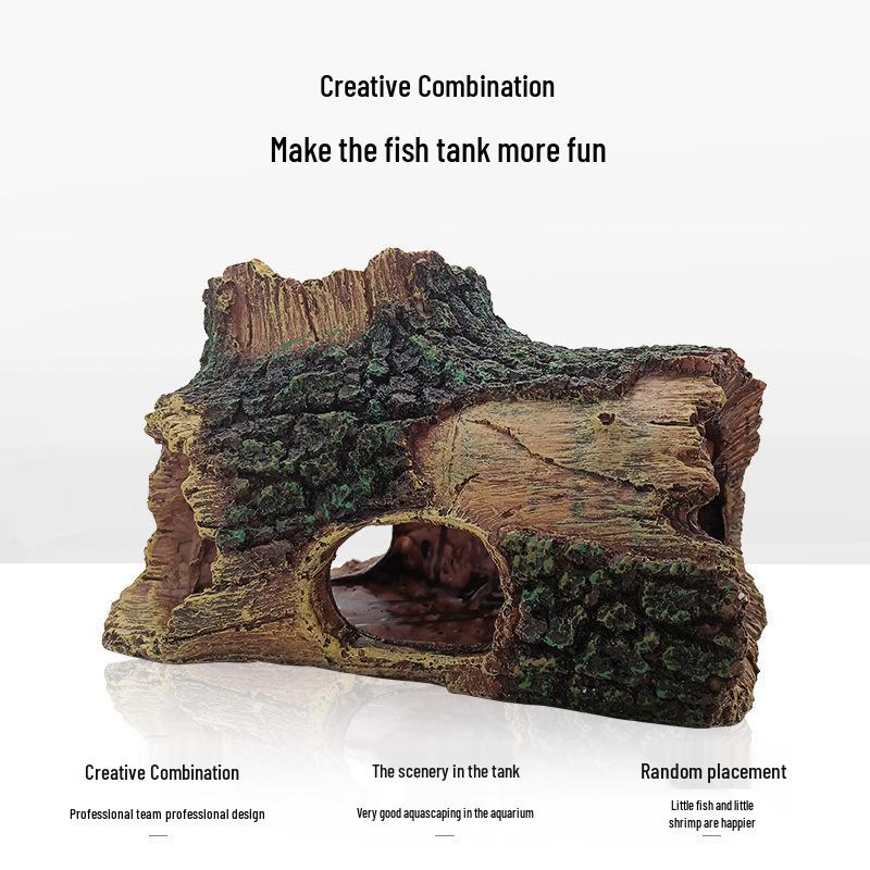 Aquarium Landscape Resin Tree Stump Cave for Reptiles, Fish, and Shrimp