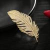 Long Feather Brooches for Women Full Rhinestone Wedding Jewelry Brooch Gold Silver Metal Brooches