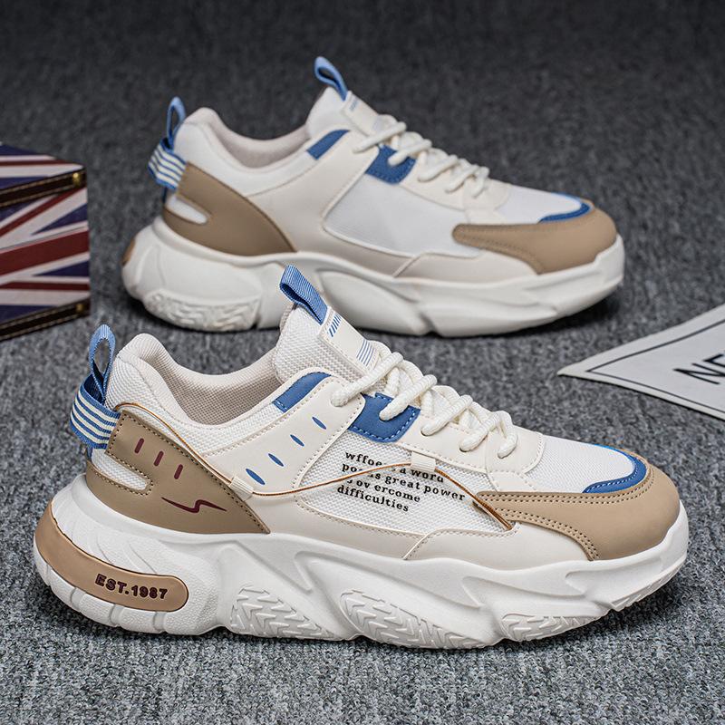 Men's Breathable Mesh Trendy Brand Versatile Sports Leisure Shoes Students Running Thick Soled Height Increasing White Dad