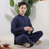 Herren Vintage Tai Chi Kleidung Set Langarm Tellerknopf Hemd + Hose Zweiteiliges Set