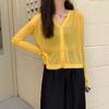 Women Summer Thin Knitted Shirt Top Cardigan V-Neck Full Sleeve Single-breasted Sunscreen Loose Solid Color