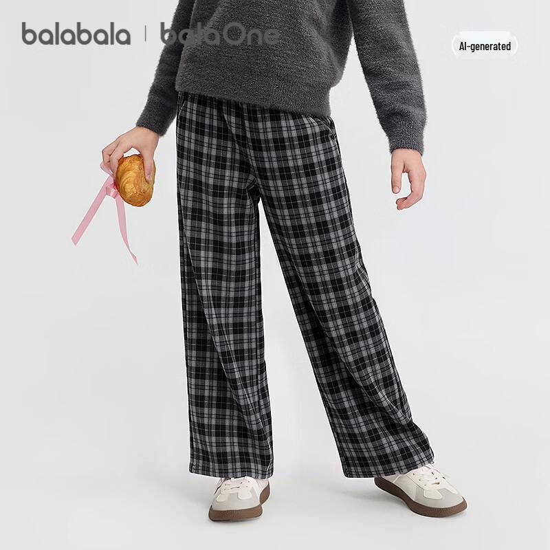 Balabala Girls' Plaid Fleece-Lined Winter Pants