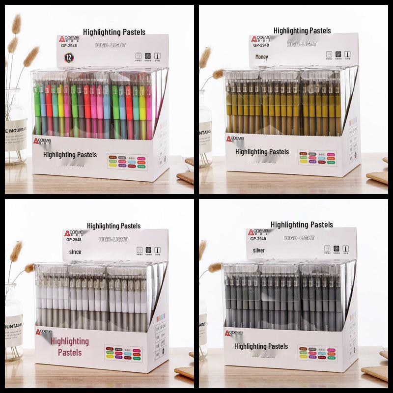Oudemei 12-Color Pastel Highlighter Journal Pens, Watercolor & Outline for Drawing, Notes & Doodling, 1.0mm White Tip.