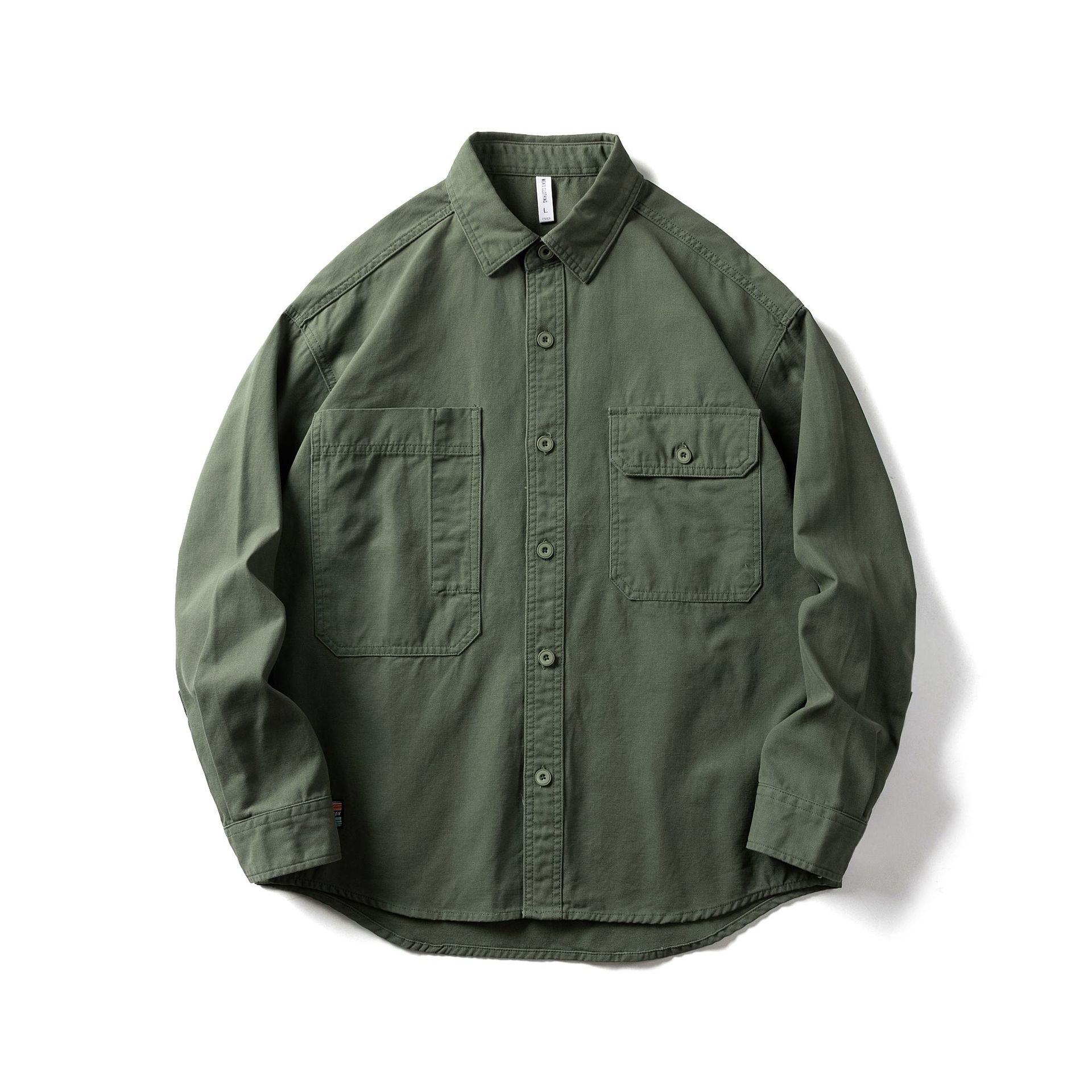 

Японский стиль рабочая одежда хлопковые мужские рубашки весна/осень повседневная рубашка с длинным рукавом уличная одежда двойной карман свободный топ на пуговицах 4XL армия зеленый