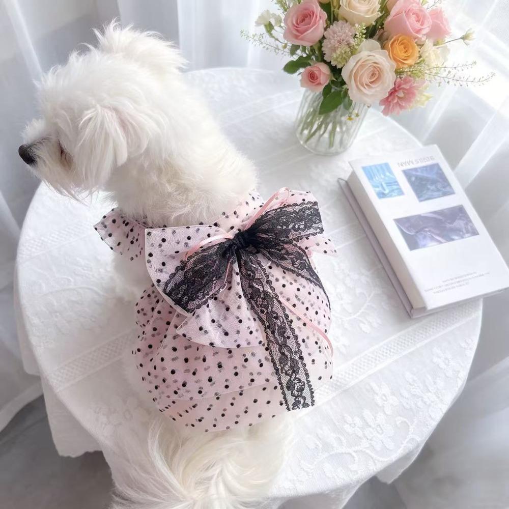 Thin Polka Dot Cat Dress Soft Fabric Pet Tutu Skirt Dogs Polka Dot Lace Dress For Small Dogs Cats