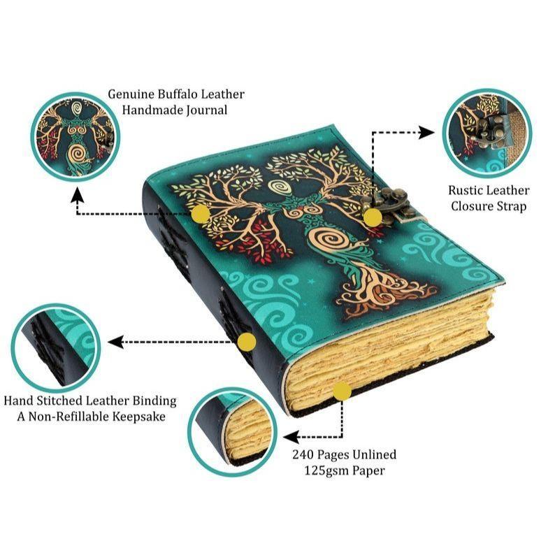 Livro de feitiços diário livro das sombras em branco mãe terra colorido papel de borda deckle diário de couro vintage caderno sem pauta Diário diário 7x5 polegadas