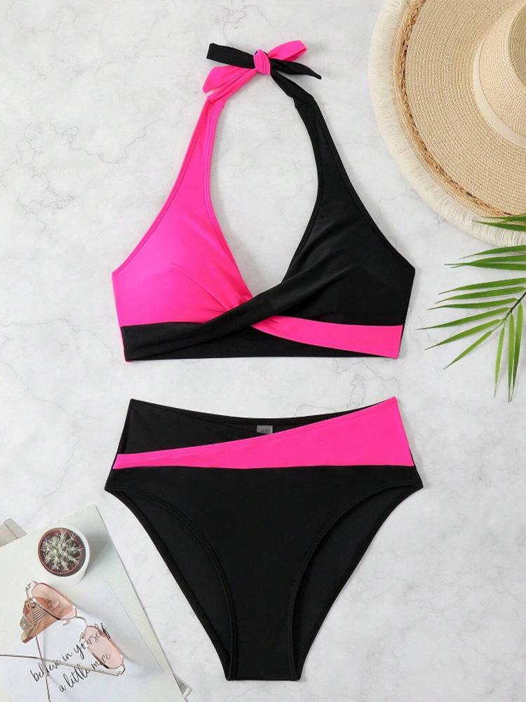 Sexy Leopard Laced Up Bikini 2 Piece Set Women Split Swimsuit High Waist Beach Style Bikini 2025 New Summer Swimwear Bikinis Set