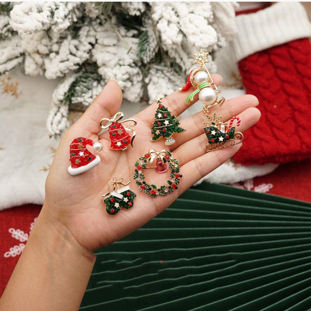 Snowman Enamel Rhinestone Brooches Korean Style Christmas Tree Brooch Christmas Brooch  Girls