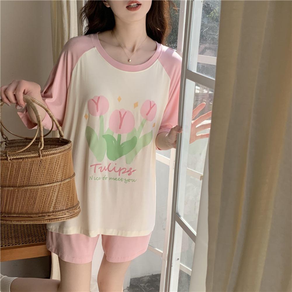 Summer Sleepwear for Women 2024 New Style with Sweet Cartoon Short Sleeved Student Home Suit Three Piece Set