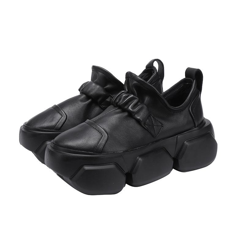 

Johnature Натуральная кожа Женские туфли на плоской платформе Универсальные с круглым носком Дышащие туфли на толстой подошве 39 чёрный