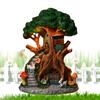 Solarbetriebenes Feenbaumhaus Gartenskulptur Ard Statue Mit LED-Leuchten Terrassenfigur Ornamente Wasserdichte Hof Rasen Dekoration