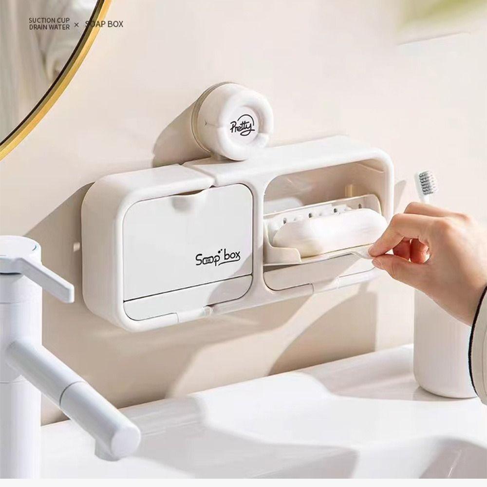 with Lid Suction Cup Soap Box Punch-free Soap Draining Rack Soap Container  Bathroom Accessories
