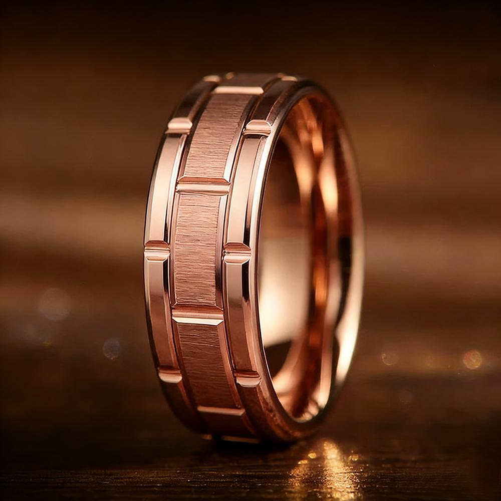 Anelli Moderni in Acciaio Inossidabile da 8MM per Uomo e Donna Colore Oro Spazzolato Anelli con Doppia Scanalatura Gioielli Regalo per Matrimonio Festa Uomo