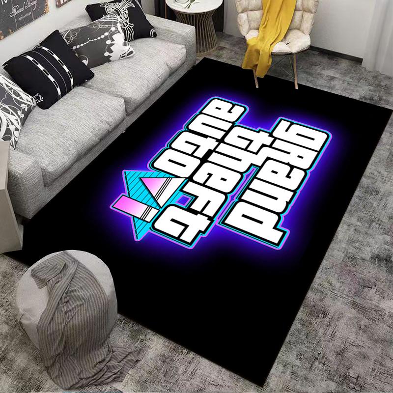Grand Theft Auto game logo printed flannel rug, non-slip, suitable for bedroom, living room, and children's room decoration