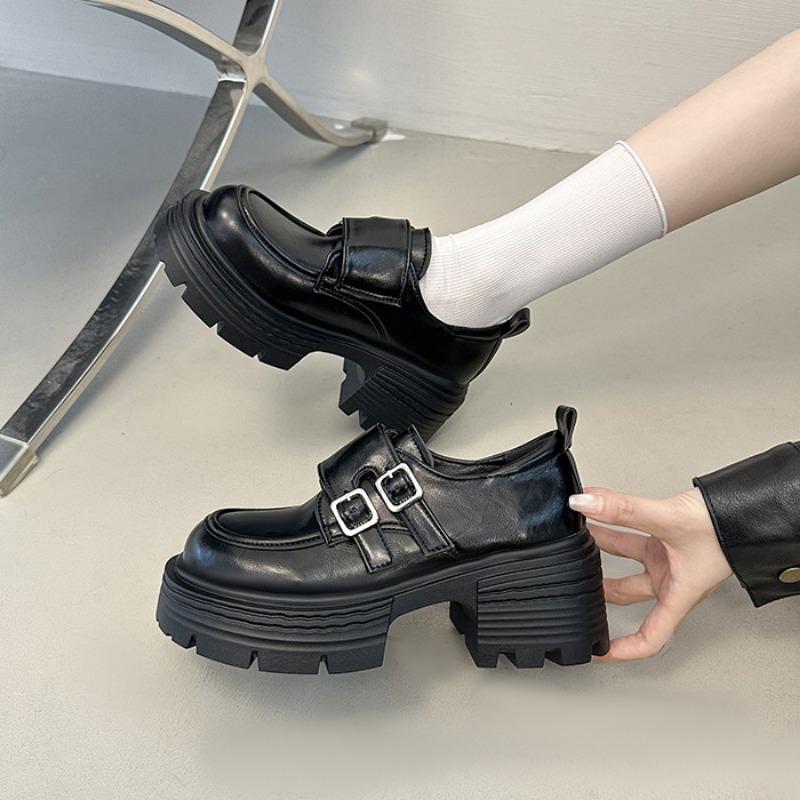 

Versatile black platform heightening small leather shoes women s single shoes new spring and summer Mary Jane 39 чёрный