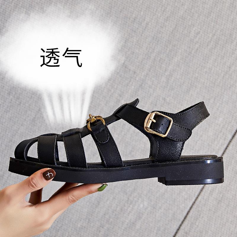 Roman Bag Head Sandals Women Wear 2025 Summer New Women's Flat Leather Women's Shoes Internet Celebrities Same Shoes Children