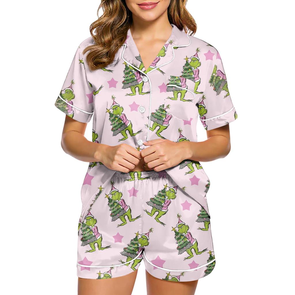 Women's Fashion Home Pajama Set Home Clothes Short Sleeve Pajamas Shorts Two-piece Set