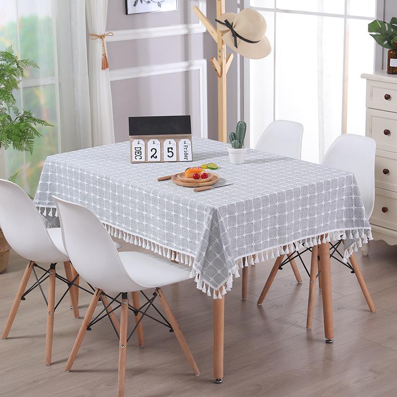 Modern Simple Table Cloth Embroidered Checkered Tablecloth Cotton Linen Fabric Small Fresh Tea Table Rectangular Table Mat