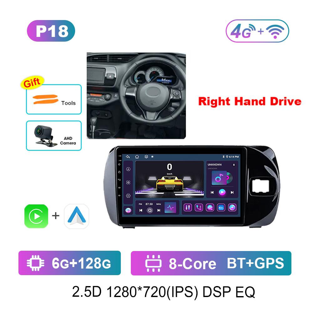 Right Hand Drvie Carplay Car Video Multimedia Player for Toyota Vitz 3 III XP130 2014 - 2019 Android Bluetooth WiFi+4G HD Screen