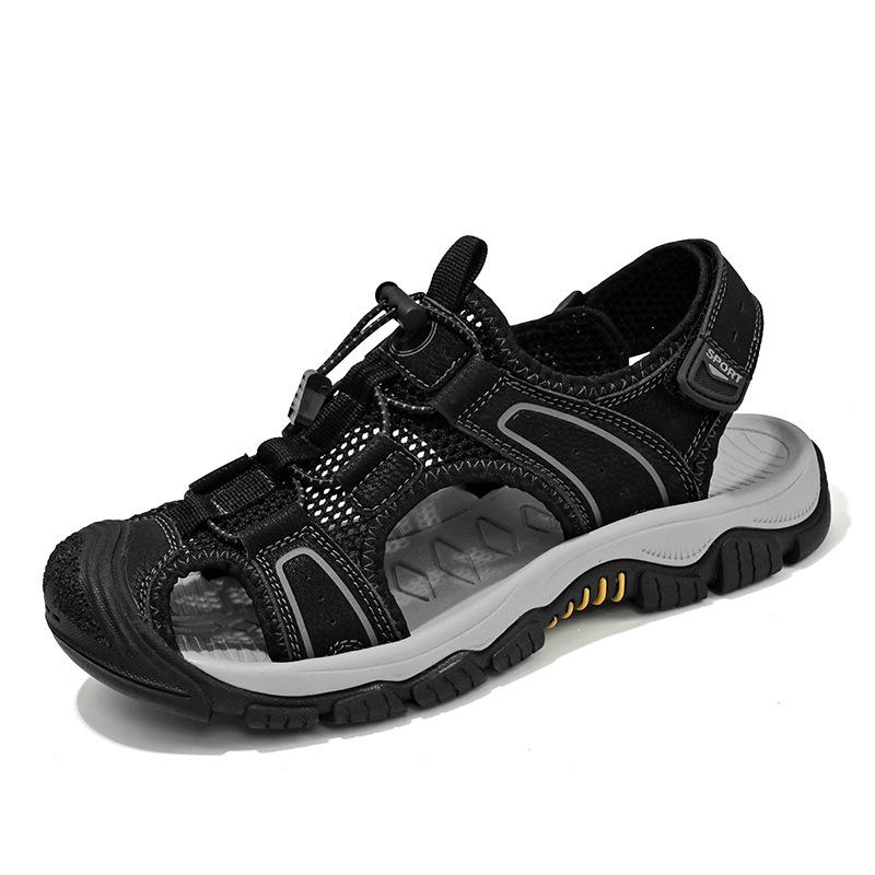 Men's sandals 2025 new summer breathable high-end leather beach shoes wear soft-soled bag head non-slip casual shoes