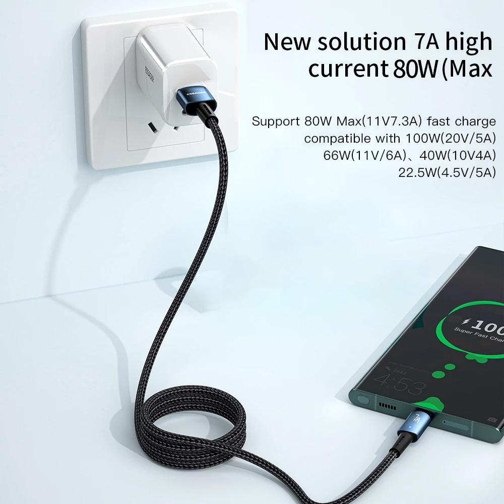 Essager 7A USB C Kabel 100W USB Typ C Kabel Schnellladekabel Typ C für Huawei P40 Pro Honor 70 Pro Schnellladedatenkabel