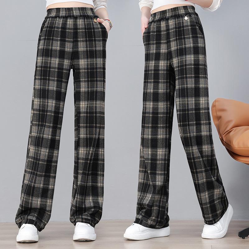 Women s Stylish Wool Blend Plaid Pants - Narrow & Wide Leg Options for Spring & Autumn 4XL