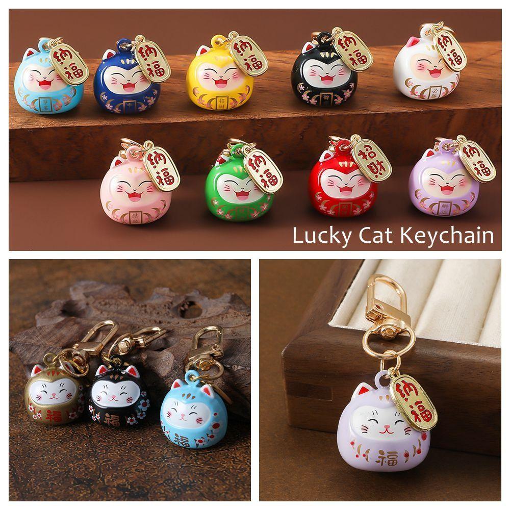 Bring Wealth Lucky Cat Keychain Creative Gift Car Bag Pendant Key Chain Cat Bells Pendant
