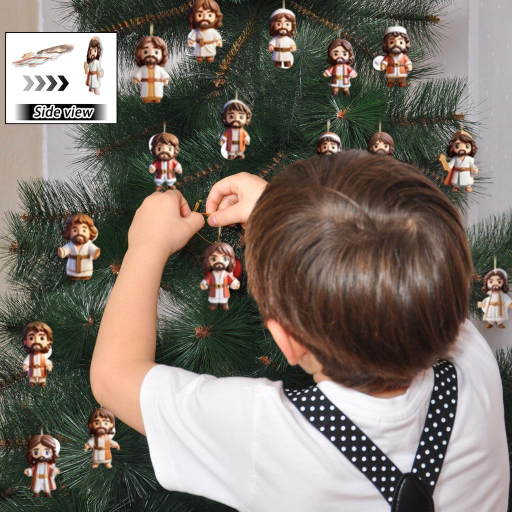 -Day Christmas Countdown Advent Calendar with 2D Acrylic Ornaments, Hanging Tree Decor Set