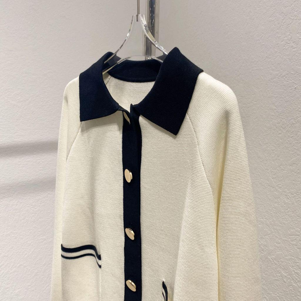 Little Coco French Style Contrast Wool Knit Cardigan Sweater - Casual Women's Top with New Design Sense.