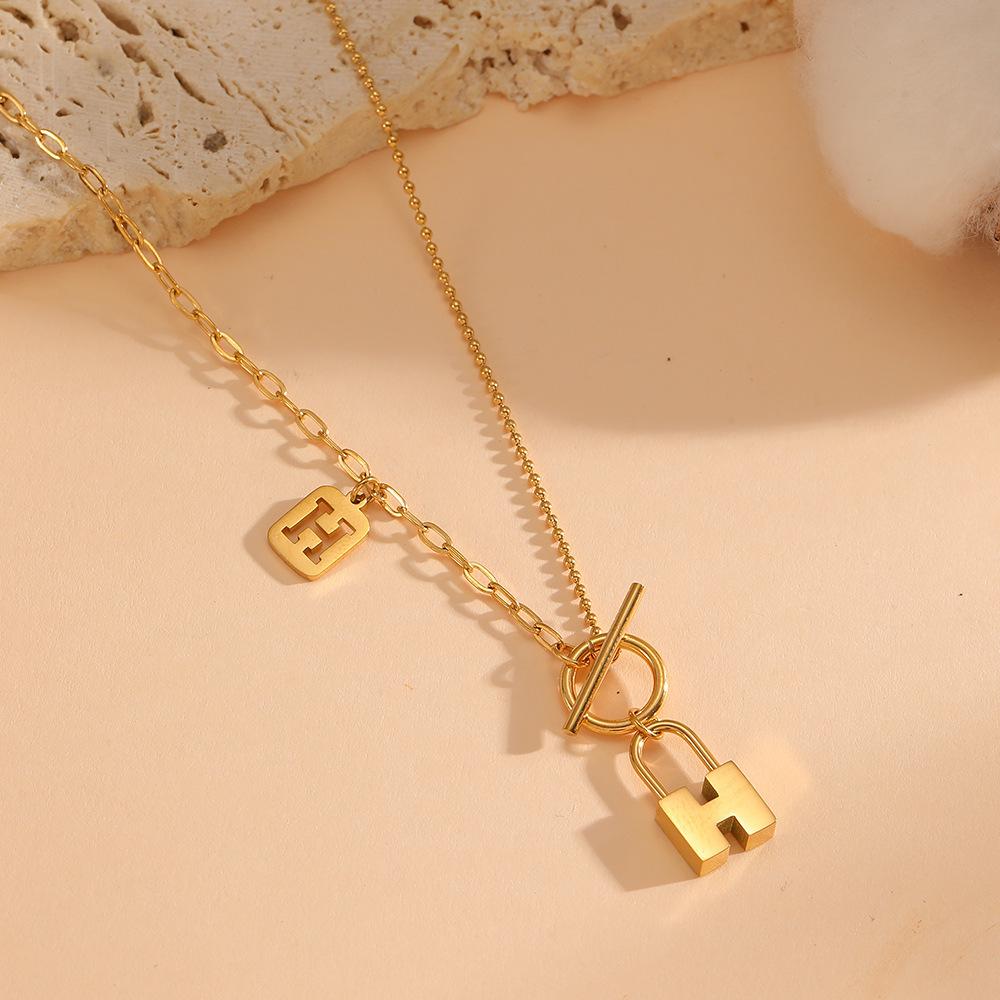 Stainless Steel 18K Gold Plated Sporty Letter Necklace Multi-style High-grade Box Chain Human Shape Women Micro Insert Dongguan