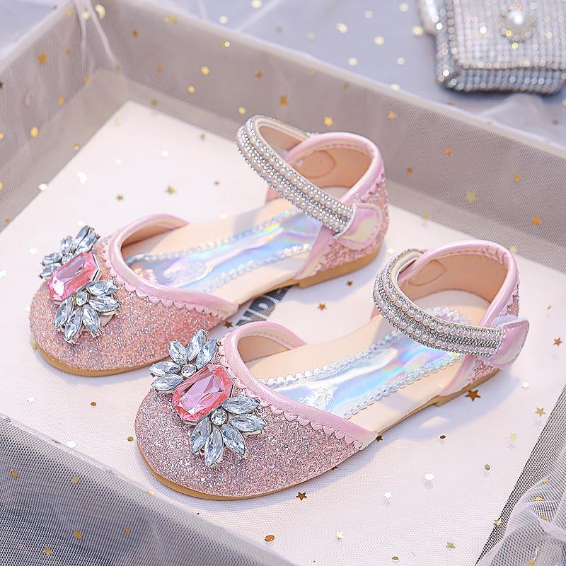 Girls' Rhinestone Sparkly Soft-Soled Sandals - 2025 Summer Princess Dance Shoes