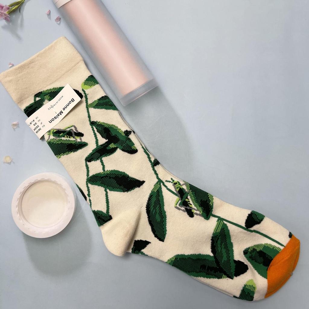 Bonne Maison: Retro-Ölgemälde-Socken für Damen, mittelhoch, luxuriös, französisch, bis zur Wade