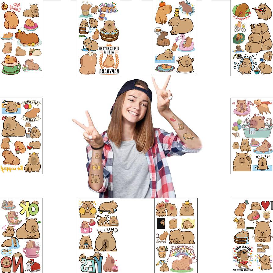 Cartoon Cute Capybara Tattoo Sticker Waterproof Party Party Gift Funny Fun Face Sticker Can Be