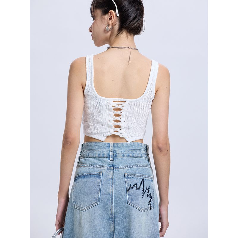 Za2025 Summer New Women clothes Versatile Slimming Sexy Navel Short Knitted Sling Sleeveless Vest Top