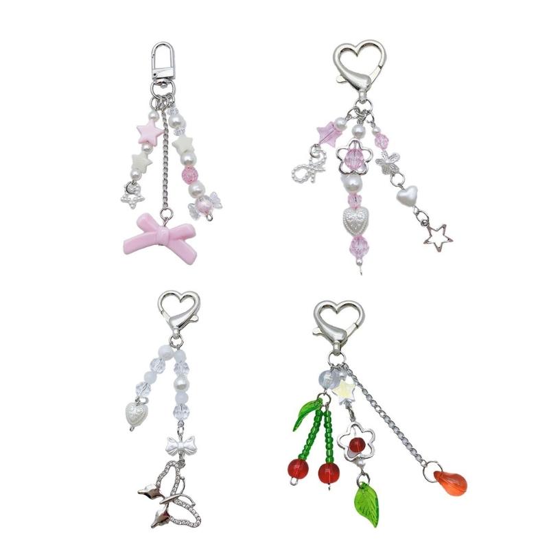 Fashion Star Bowknot Butterfly Hanging Pendant Sweet Phone Strap Bag Decoration Portable Hanging Lanyard for Girls Women