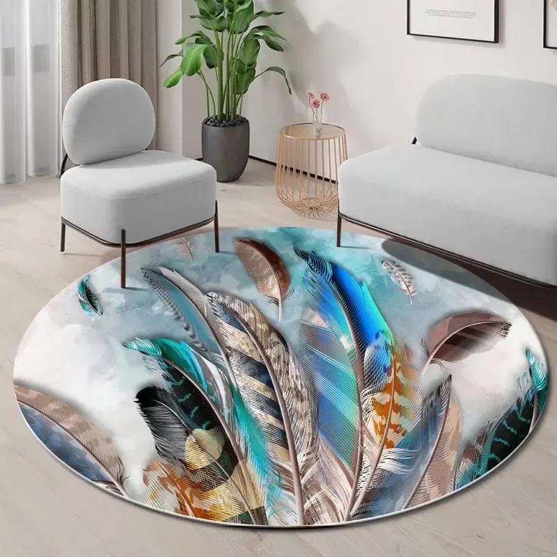 Goldenes Ginkgoblatt Runder Teppich Abstrakt Geometrischer Bereichsteppich für Wohnzimmer Schlafzimmer Küche Dekorativ Rutschfest Innenbodenmatte