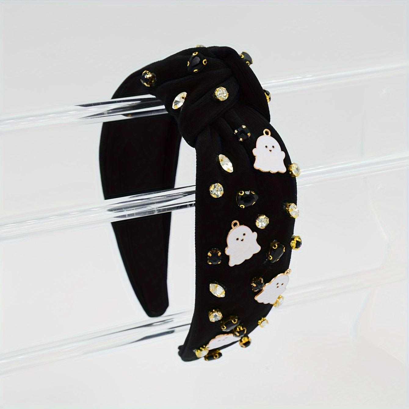 

Женская полиэстеровая повязка на голову на Хэллоуин - комплект из стразов с белым привидением и металлическими украшениями - праздничные аксессуары для волос чёрный